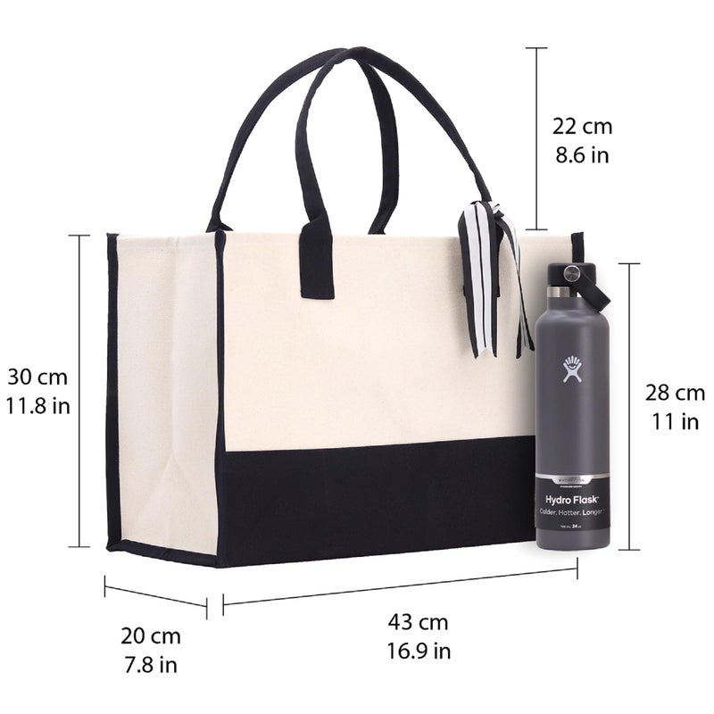 VANESSA ROSELLA Monogram Tote Bag with 100% Cotton Canvas and a Chic Personalized Monogram (Black Block Letter - U) - Image 2